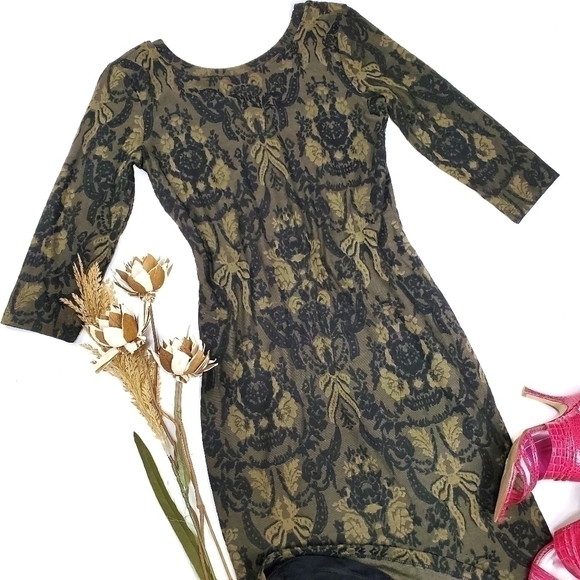 Pea in the Pod Green Black art Deco Dress Med - Picture 3 of 11